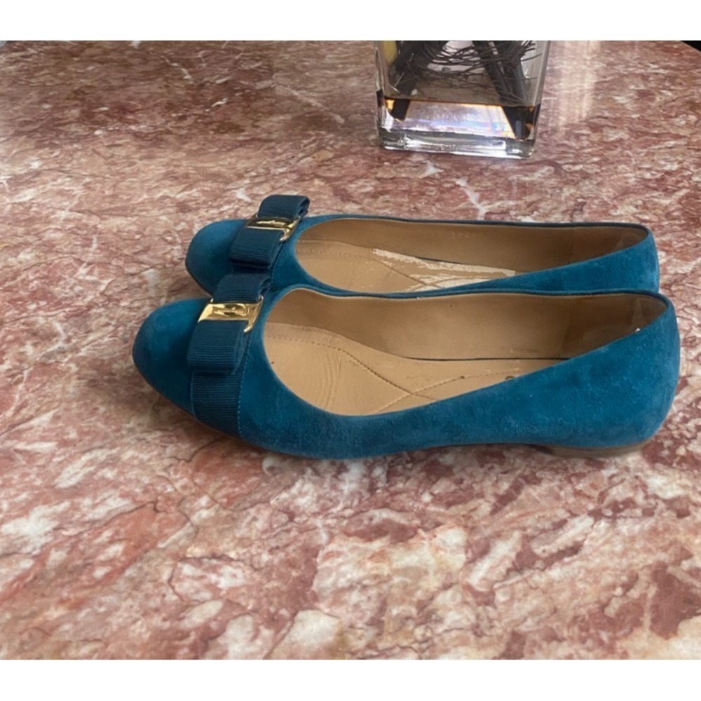 Salvatore Ferragamo Varina Women's Tael Blue Suede Ballet Flat Sz 8.5B EUC, $780 - Picture 5 of 11